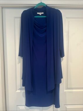Evan Picone Royal Blue Long Sleeve Dress with Draped Jacket